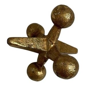 Vintage Gold Cast Iron Jack Jax Sculpture Bookend Doorstop MCM Decor 6.5" Good+